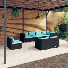    8 részes fekete polyrattan kerti ülőgarnitúra párnákkal