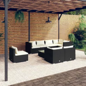    9 részes fekete polyrattan kerti ülőgarnitúra párnákkal