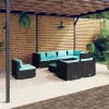  9 részes fekete polyrattan kerti ülőgarnitúra párnákkal