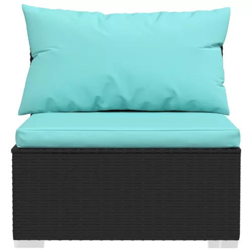  10 részes fekete polyrattan kerti ülőgarnitúra párnákkal