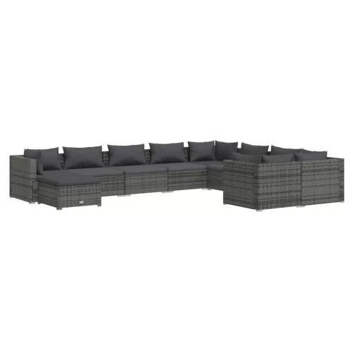  10 részes szürke polyrattan kerti ülőgarnitúra párnákkal