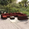  11 részes barna polyrattan kerti ülőgarnitúra párnákkal
