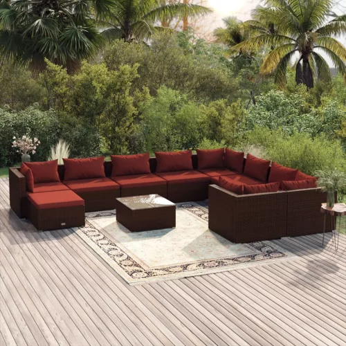  11 részes barna polyrattan kerti ülőgarnitúra párnákkal
