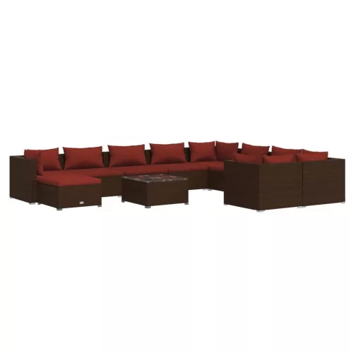  11 részes barna polyrattan kerti ülőgarnitúra párnákkal