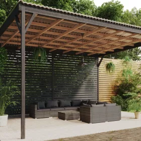    9 részes szürke polyrattan kerti ülőgarnitúra párnákkal