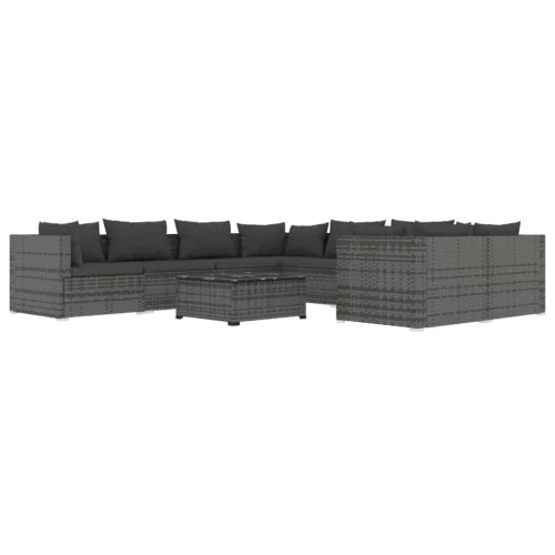  9 részes szürke polyrattan kerti ülőgarnitúra párnákkal
