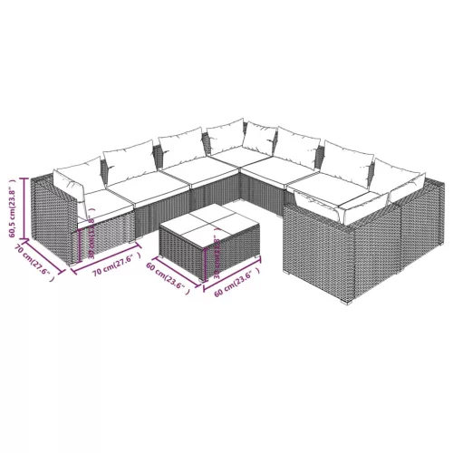  9 részes szürke polyrattan kerti ülőgarnitúra párnákkal