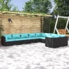  9 részes fekete polyrattan kerti ülőgarnitúra párnákkal