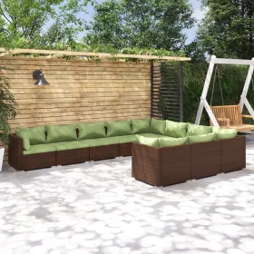    10 részes barna polyrattan kerti ülőgarnitúra párnákkal