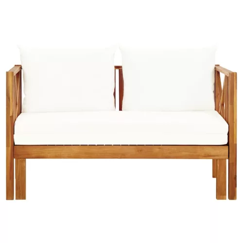  kétszemélyes tömör akácfa kerti pad párnákkal 122 cm
