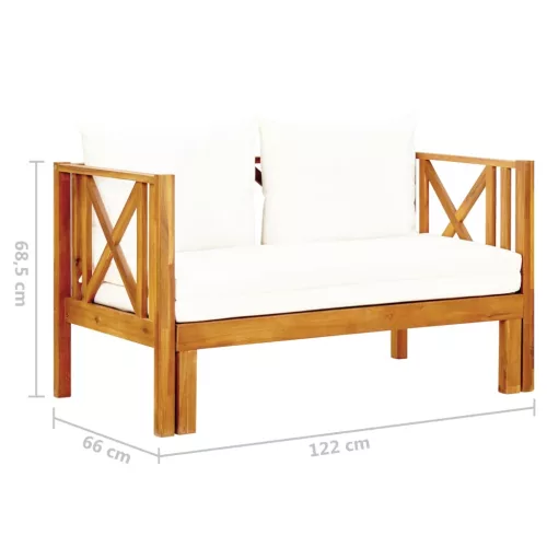  kétszemélyes tömör akácfa kerti pad párnákkal 122 cm