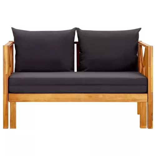  kétszemélyes tömör akácfa kerti pad párnákkal 122 cm