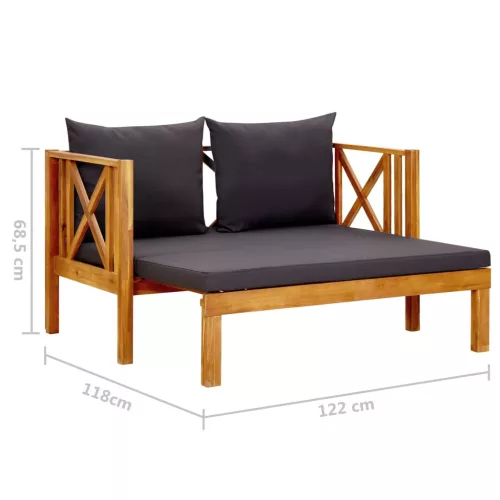  kétszemélyes tömör akácfa kerti pad párnákkal 122 cm