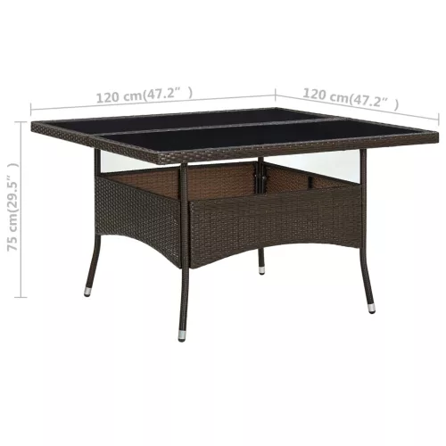  barna polyrattan és üveg kültéri étkezőasztal