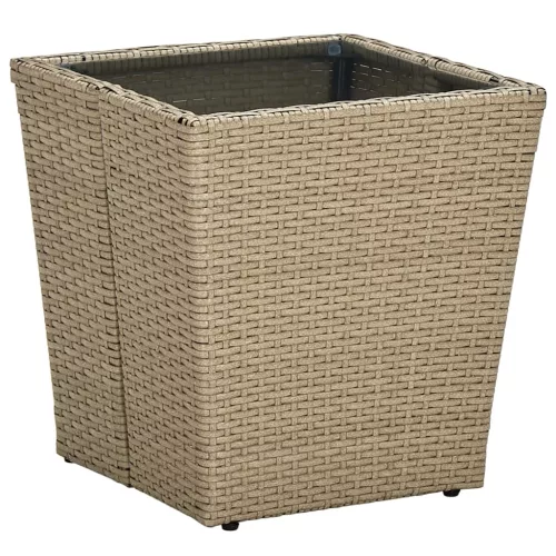  bézs polyrattan és edzett üveg dohányzóasztal 41,5x41,5x44 cm