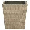  bézs polyrattan és edzett üveg dohányzóasztal 41,5x41,5x44 cm