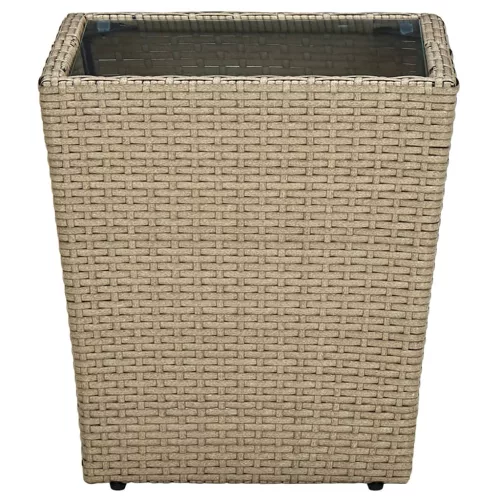  bézs polyrattan és edzett üveg dohányzóasztal 41,5x41,5x44 cm