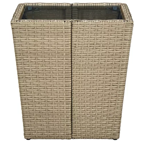  bézs polyrattan és edzett üveg dohányzóasztal 41,5x41,5x44 cm