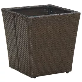    barna polyrattan és edzett üveg dohányzóasztal 41,5x41,5x44 cm