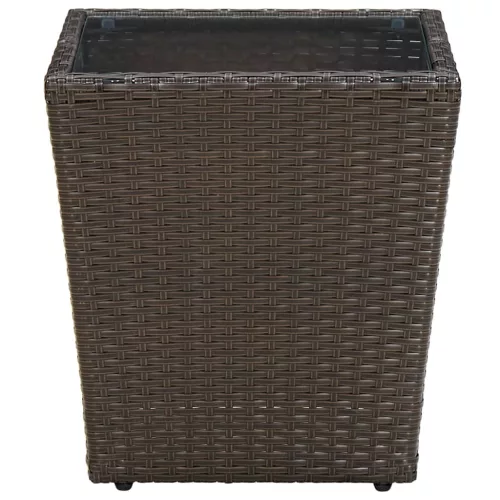  barna polyrattan és edzett üveg dohányzóasztal 41,5x41,5x44 cm