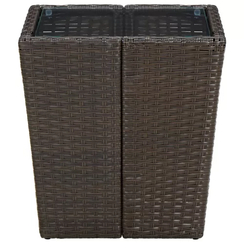  barna polyrattan és edzett üveg dohányzóasztal 41,5x41,5x44 cm