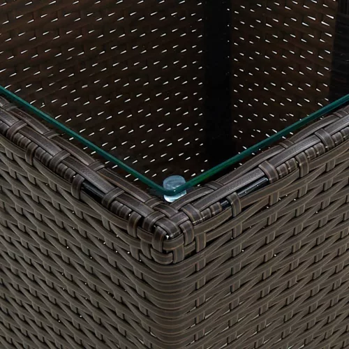  barna polyrattan és edzett üveg dohányzóasztal 41,5x41,5x44 cm