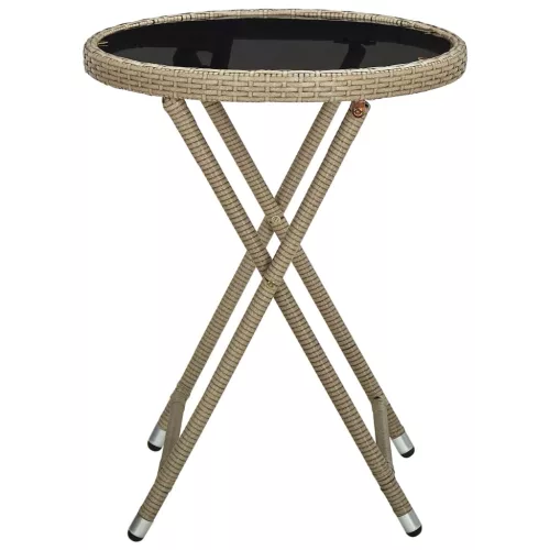  bézs polyrattan és edzett üveg teázóasztal 60 cm