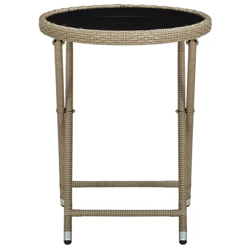  bézs polyrattan és edzett üveg teázóasztal 60 cm