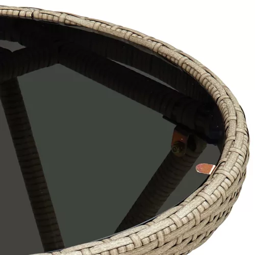  bézs polyrattan és edzett üveg teázóasztal 60 cm