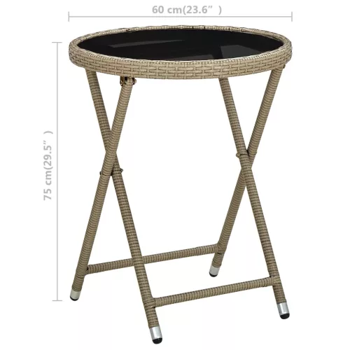  bézs polyrattan és edzett üveg teázóasztal 60 cm