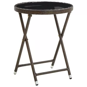  barna polyrattan és edzett üveg teázóasztal 60 cm