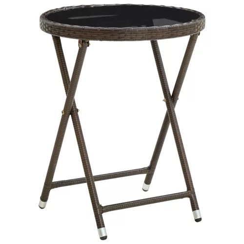  barna polyrattan és edzett üveg teázóasztal 60 cm