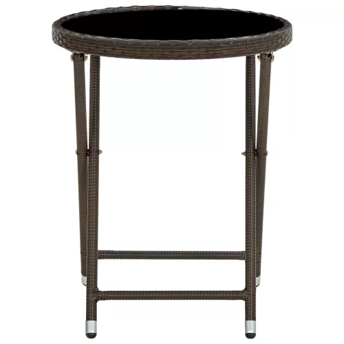  barna polyrattan és edzett üveg teázóasztal 60 cm