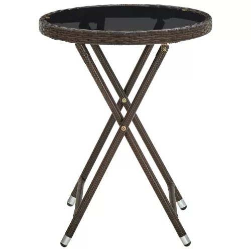  barna polyrattan és edzett üveg teázóasztal 60 cm