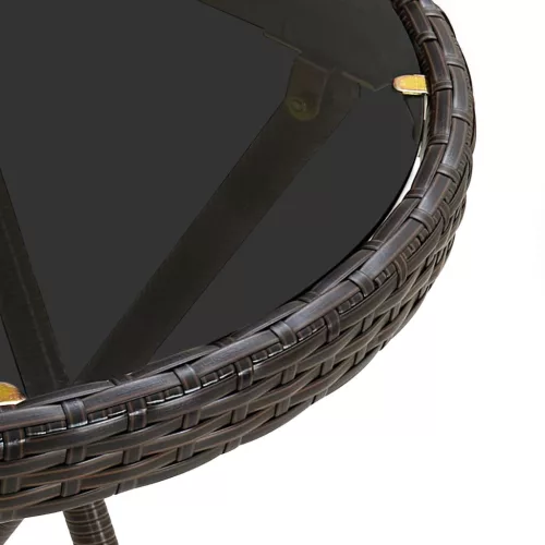  barna polyrattan és edzett üveg teázóasztal 60 cm