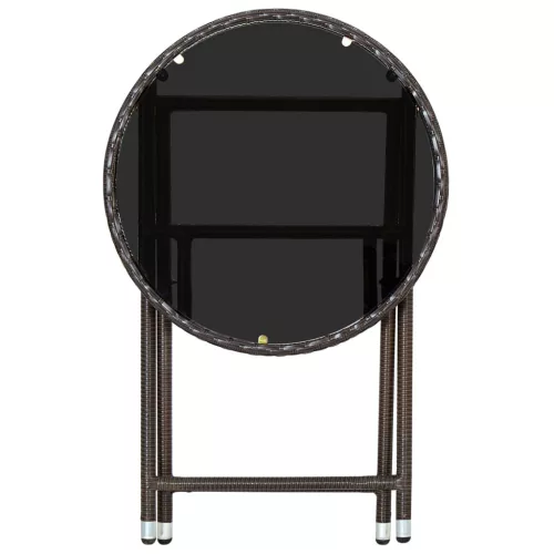  barna polyrattan és edzett üveg teázóasztal 60 cm