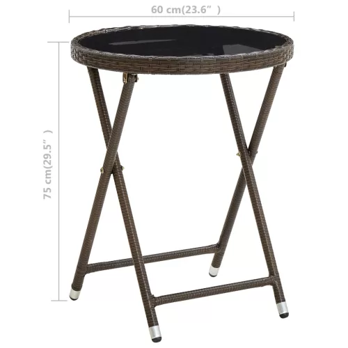  barna polyrattan és edzett üveg teázóasztal 60 cm
