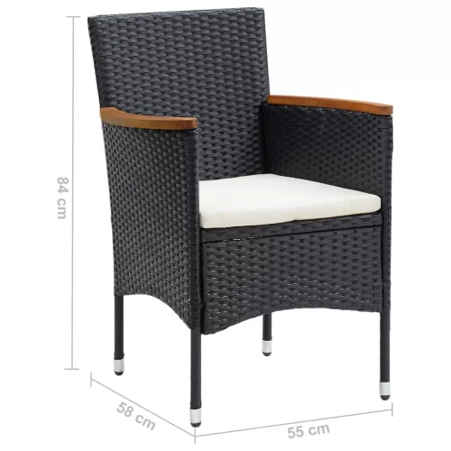  4 db fekete polyrattan kerti étkezőszék