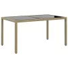  bézs polyrattan és edzett üveg kerti asztal 150 x 90 x 75 cm