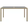  bézs polyrattan és edzett üveg kerti asztal 150 x 90 x 75 cm