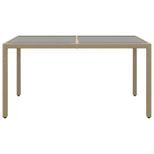  bézs polyrattan és edzett üveg kerti asztal 150 x 90 x 75 cm