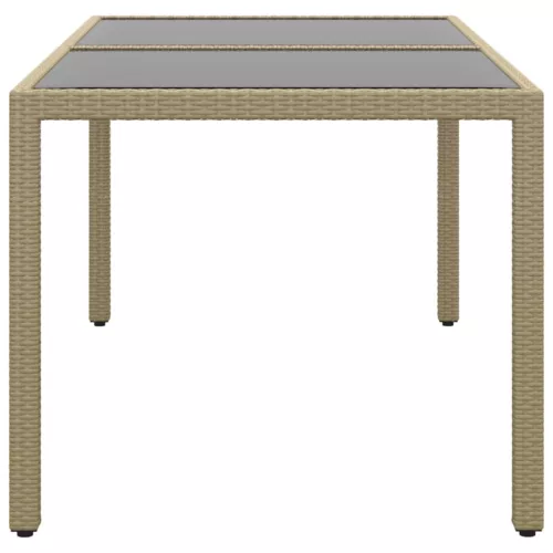  bézs polyrattan és edzett üveg kerti asztal 150 x 90 x 75 cm