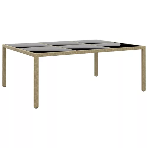  bézs polyrattan és edzett üveg kerti asztal 200 x 150 x 75 cm