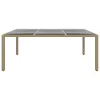  bézs polyrattan és edzett üveg kerti asztal 200 x 150 x 75 cm