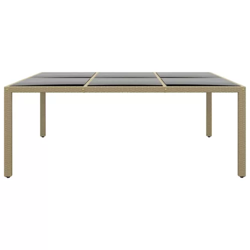  bézs polyrattan és edzett üveg kerti asztal 200 x 150 x 75 cm