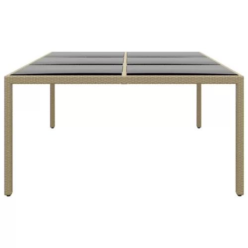  bézs polyrattan és edzett üveg kerti asztal 200 x 150 x 75 cm