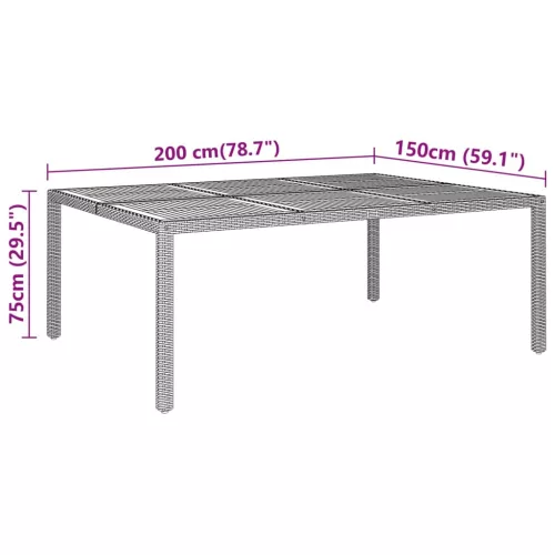  szürke akácfa és polyrattan kerti asztal 200 x 150 x 75 cm