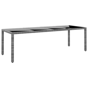    szürke edzett üveg és polyrattan kerti asztal 250 x 100 x 75 cm