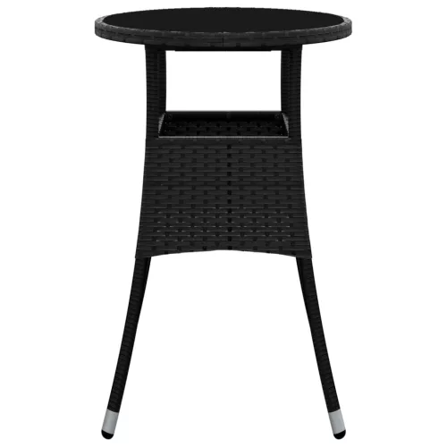 fekete polyrattan és edzett üveg kerti asztal Ø60 x 75 cm