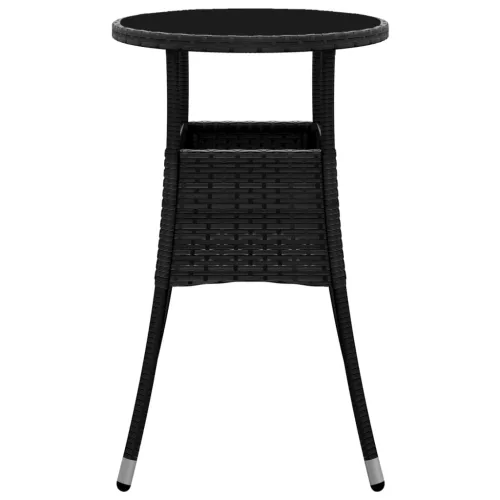  fekete polyrattan és edzett üveg kerti asztal Ø60 x 75 cm